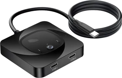 Obrázek produktu pro Obousměrný přepínač USB-C, přepínač USB-C, 2 počítače, přepínač USB-C KVM, 8K@60 Hz, podporuje HDR, 10 Gbit/s, přenos dat, PD 100 W, nabíjení, 2 kabely USB-C v balení, pro připojení obrazovky tabletu telefonu
