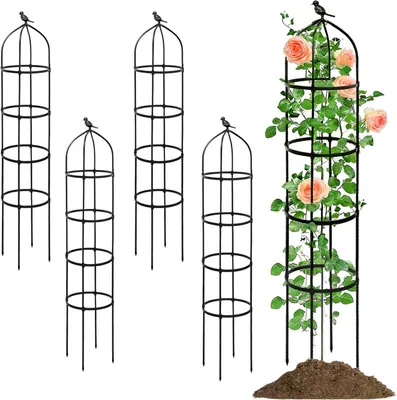 Imagen del producto de Obelisco metálico, resistente a la intemperie, con una altura de 175 cm y un diámetro de 32 cm, ideal para jardines y plantas trepadoras