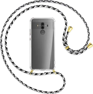 Produktbild von Handykette Backcover-Schutzhülle mit Band (Metall goldfarben) für Huawei Mate 10 Pro - schwarz/grau/weiß