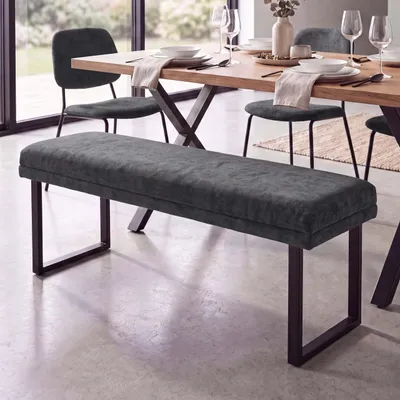 Produktbild von Sitzbank HWC-O81, Polsterbank Garderobenbank Esszimmerbank, Metall Stoff Chenille (310g/m²) 120cm dunkelgrau