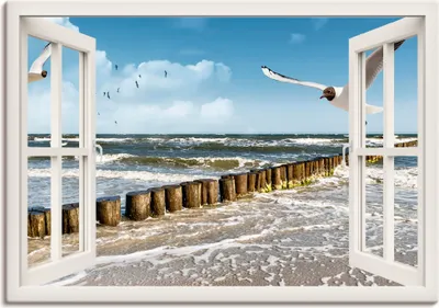 Produktbild von ARTland Leinwandbild Fensterblick - Ostsee, weiß Größe: 100x70 cm