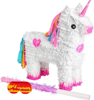 Produktbild von Fax Potato 3-teiliges Einhorn-Pinata-Set mit Stock und Augenbinde – rosa Stock