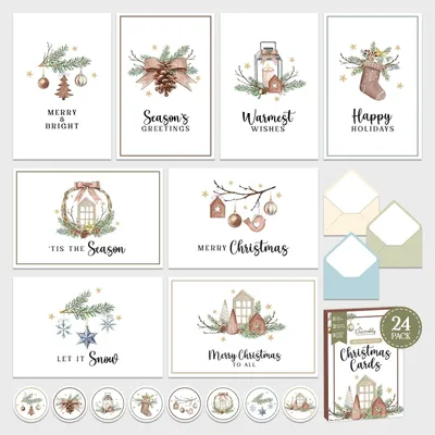Produktbild von Karten Set Weihnachtskarten, 24 Stück, A6, mit Umschlägen und Stickern, für die Weihnachtszeit