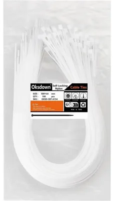 Produktbild von Kabelbinder 100 Stück 500mm x 4,8mm Weiß UV-Beständig Nylon 22 kg Zugfestigkeit