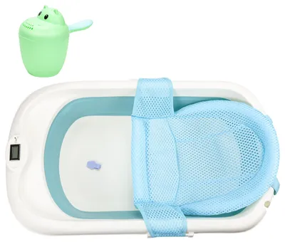Productafbeelding van Ikodm Opvouwbaar babybad, 83 x 46 cm, met lignet en shampoo-beker, temperatuurindicator, geschikt voor baby's van 0-12 maanden, kleur: groen