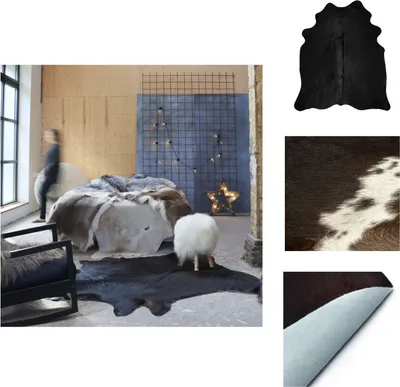 Image de vidaXL Tapis Cuir de vache véritable noir 150x170 cm - Tapis