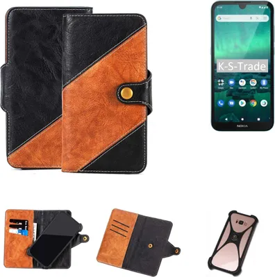 Produktbild von K-S-Trade Handyhülle Schutzhülle Bookstyle Case Wallet-Case kompatibel mit Nokia 1.3 Handy Cover Bumper Klapphülle schwarz hellbraun 1x