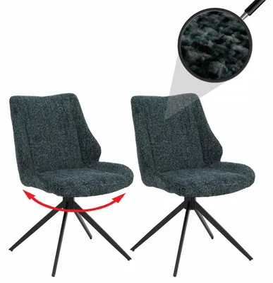 Productafbeelding van Set van 2 eetkamerstoelen HWC-O48, keukenstoelen, draaibaar met automatische terugdraaimechanisme, bekleding: chenille stof (410g/m²), gecertificeerd volgens , donkergroen