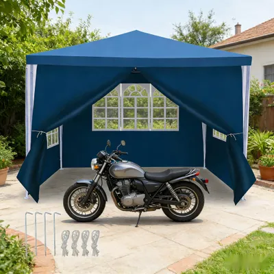 Immagine prodotto di Tenda da festa ISOISL, 3x3 metri, impermeabile, con pareti laterali e finestre, ideale per feste in giardino, barbecue e matrimoni, colore blu