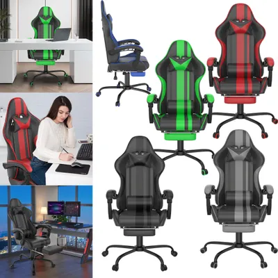 Obrázok produktu pre Herná stolička XMTECH, ergonomická kancelárska stolička s masážnou funkciou, výškovo nastaviteľná, s bedrovým vankúšom a opierkou hlavy, podnožka, nosnosť 135 kg, sivá