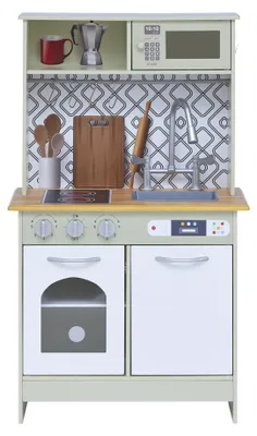 Produktbild von Teamson Kids Küche Für Kinder Aus Holz Little Chef Boston mit Interaktiven Funktionen & 9 Kochzubehör, Hellgrün/Weiß TD-12679D