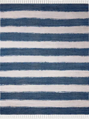 Obrázek produktu pro MY-RUG patchworkový koberec, Aarav, 110x60, Chindi koberec modrý bílý, vyrobený z recyklovaných bavlněných zbytků, ručně tkaný, oboustranný, s třásněmi, obdélníkový tvar