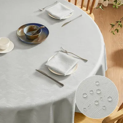 Obrázek produktu pro Venkovní kulatá ubrus, šedá, průměr 140 cm, omyvatelná, voděodolná, s vzorem vln