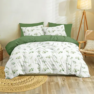 Productafbeelding van TRANKIELO® - Dekbedovertrek 220x240cm met 2 kussenslopen 80x80cm - Microvezel, , Saliegroen, Bladmotief