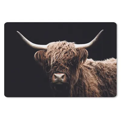 Produktbild von MuchoWow® Schreibtischunterlage Schottischer Highlander - Schwarz - Horn 60x40 cm - XXL Mauspad - Großes Mauspad