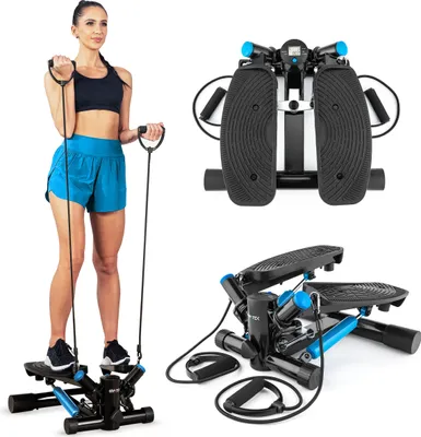 Produktbild von Gymtek® Stepper, Drehstepper inkl. Expanderbänder (Power Ropes) - mit LCD-Bildschirm, Schrittzähler und Kalorienzähler - Fitness, Pilates, Workout