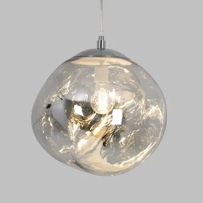 Image de Suspension design moderne avec abat-jour irrégulier en verre métallique chromé, douille E27 "Melti", D280 mm