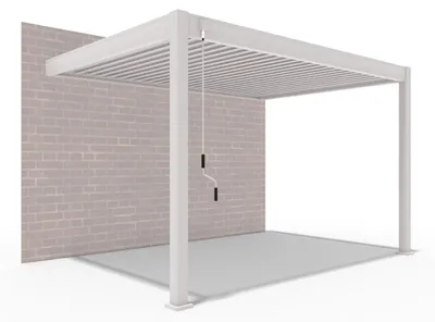 Immagine prodotto di Pergola da parete Weide Deluxe interamente in alluminio 3x4 m con tetto a lamelle color Ivory Sand