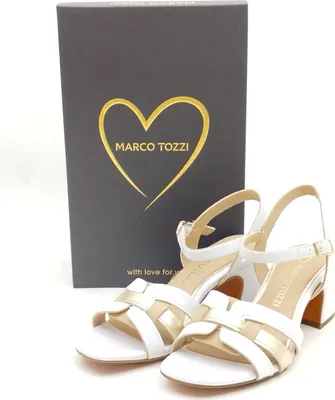 Produktbild von Marco Tozzi Damen Riemchen Sandalette mit 6 cm Blockabsatz  weiß gold 41