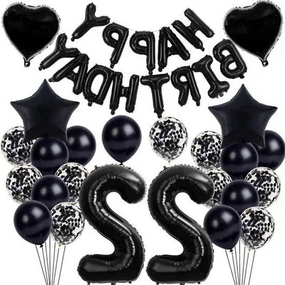 Produktbild von Geburtstagsdeko 22. Geburtstag schwarz Folieballon Banner Konfetti Ballonen
