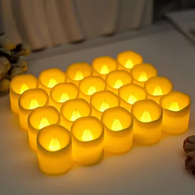 Obrázok produktu pre Sada 24 LED sviečok s efektom plameňa, priemer 3,5 x 4 cm, bezplamienkové elektrické sviečky na batérie, vhodné na Vianoce, svadby, Veľkonočné sviatky a dekorácie