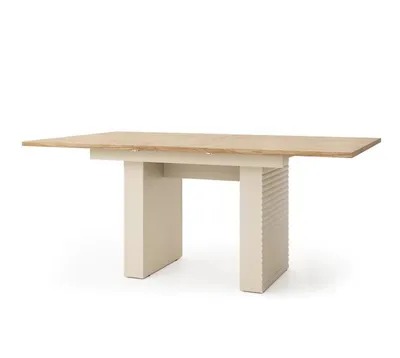 Produktbild von Esstisch TIRON, Ausziehbarer Esstisch 140-185 cm, Moderner Küchentisch für Esszimmer, Küche, Erweiterbarer Tisch für 6 bis 8 Personen, Eiche/Kaschmir