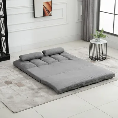 Image de Canapé 2 en 1 avec dossier réglable en 7 positions, en microfibre, dimensions : 130 x 73 x 60 cm, couleur : gris clair