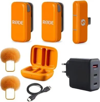 Zdjęcie produktu dla Bezprzewodowy system mikrofonowy Rode USB-C Orange z zasilaczem sieciowym