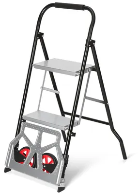 Image de Chariot de transport 2 en 1 : chariot de manutention et escabeau pliable, avec 2 marches, capacité de 80 kg