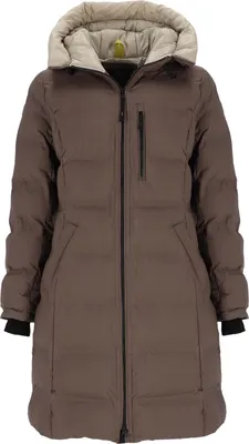 Produktbild von Blue Flame Damen Steppmantel mit Kapuze - Lange Steppjacke mit Chintzfutter in Tonbraun Größe 38