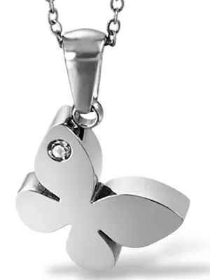 Produktbild von Damenkette Edelstahl Anhänger Silberfarben Elegant Motiv Schmetterling Zirkonia