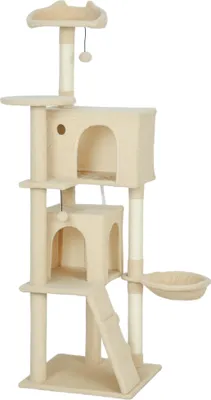 Produktbild von Kratzbaum 160 cm Katzenturm mit Hängematte, Leiter, Höhle, 2 Plüschballen, Sisalstämme, 48 x 48 x 160 cm, Beige