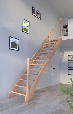 Produktbild von Holztreppe Mykonos Gerade-Buche-Holz-Holz Design Geländer-rechts-ohne Setzstufen