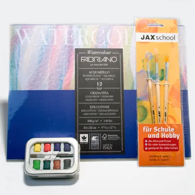 Produktbild von Aquarell Malset Fabriano Block + Pinselset + Aquarellkasten