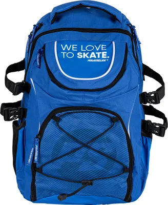Zdjęcie produktu dla ["Plecak Powerslide", "Plecak WeLoveToSkate", "do łyżworolek w kolorze niebieskim", "55x35x20", "ok. 38", "5 litrów", "nr art.: 907064"]