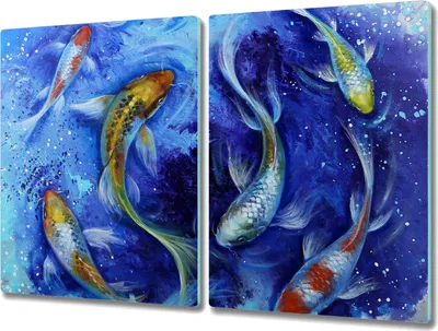 Produktbild von Coloray Hackbrett Herdabdeckplatte 2x40x52 cm Küchenbrett Kochplattenabdeckung Schneidebrett - Tier Koi Fisch-Wasser