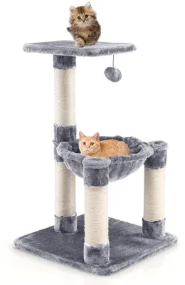 Obrázok produktu pre Kratzovisko 64 cm s hojdacou sieťou, plošinou, hračkou, sisalovými stĺpikmi, sivé