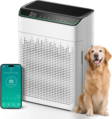 Image de Purificateur d'air avancé pour les allergies, équipé d'un filtre HEPA, de la connectivité Wi-Fi et d'unevia application, avec un CADR de 340 m³/h