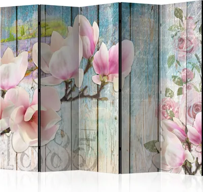 Produktbild von Akusticher Raumteiler Magnolie Foto Paravent 225x172 cm beidseitig auf Vlies-Leinwand bedruckt Akustikschaum Trennwand Spanische Wand Sichtschutz Home Office Blumen Natur Botanik b-A-0239-z-c