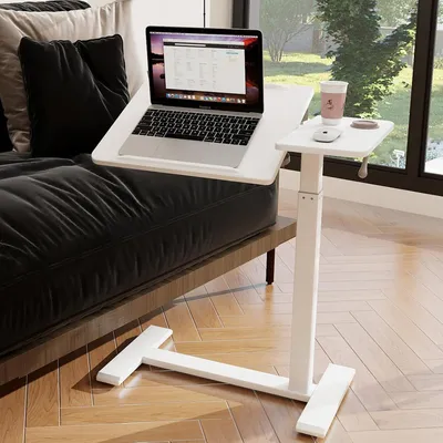 Produktbild von Höhenverstellbares Stehpult 70-100 cm mit Rollen in Weiß | Mobiler Laptoptisch und ergonomischer Steh-Sitztisch für Büro, Bett und Sofa