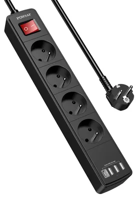 Produktbild von POWSAF Mehrfachsteckdose 8-in-1, Steckdosenleiste mit 4 Steckdosen + 4 USB, 3680
