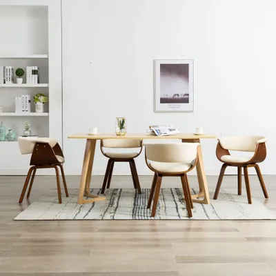 Produktbild von The Living Store Esszimmerstühle 4 Stk. Creme Bugholz und Kunstleder