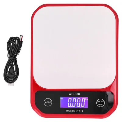 Image de Balance de cuisine numérique, étanche, pour la cuisine, la pâtisserie et les aliments, balance de précision électrique, rouge, capacité : 5 kg, précision : 0,1 g