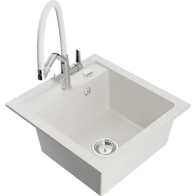 Obrázek produktu pro Mexen Vito 1,5-miskový granitový dřez s kuchyňskou baterií Duo, Bílá - 6503-20-671701-02