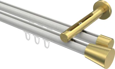 Produktbild von Interdeco Innenlaufstange / Gardinenstange mit Innenlauf Weiß / Messing-Optik, Typ Siteno Sitra (Konus), 20 mm Ø 2-läufig, 200 cm