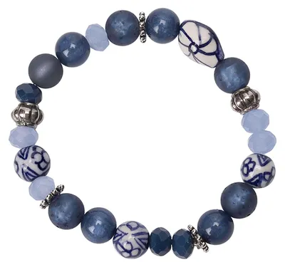Image de Heinen Delfts Blauw – Bracelet en perles bleues – Céramique – Élastique