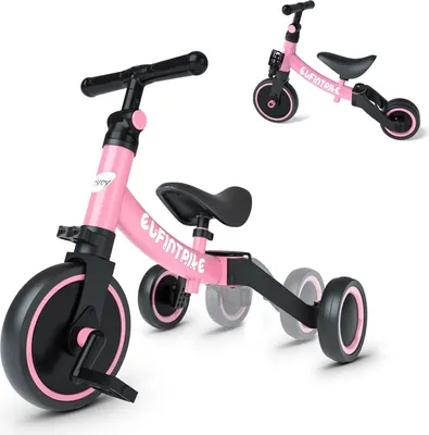 Produktbild von 5 in 1 Laufräder Laufrad Kinderdreirad Dreirad Lauffahrrad Lauflernhilfe für Kinder ab 1 Jahre bis 4 Jahren - Rosa