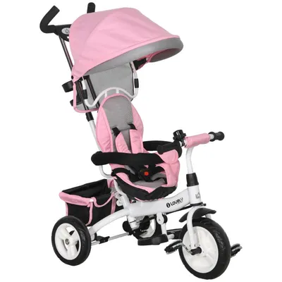 Produktbild von Dreirad für Kinder – faltbar – mit faltbarem Sonnenschutz und abnehmbarem Teleskoplenker – mit Aufbewahrungskorb – 95 x 50 x 106 cm – rosa