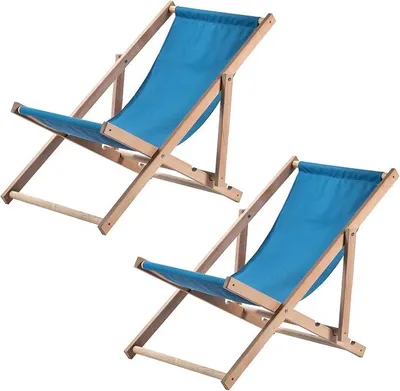 Imagen del producto de Sillas reclinables de madera, juego de 2, sillas plegables para la playa, sillas plegables para la playa con capacidad de hasta 120 kg, tumbonas para la terraza, el balcón y la playa, tumbonas de jardín (azules)