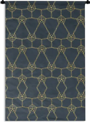 Produktbild von MuchoWow® Wandteppich Wandbehang Muster - Blau - Gold 60x90 cm Tapisserie Dekoration Wandtuch - Foto-Teppich - Abwaschbar